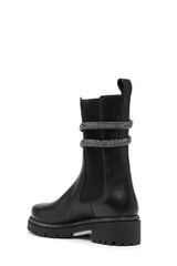Snake-Embellished Leather Chunky Sole Ankle Chelsea Boots
