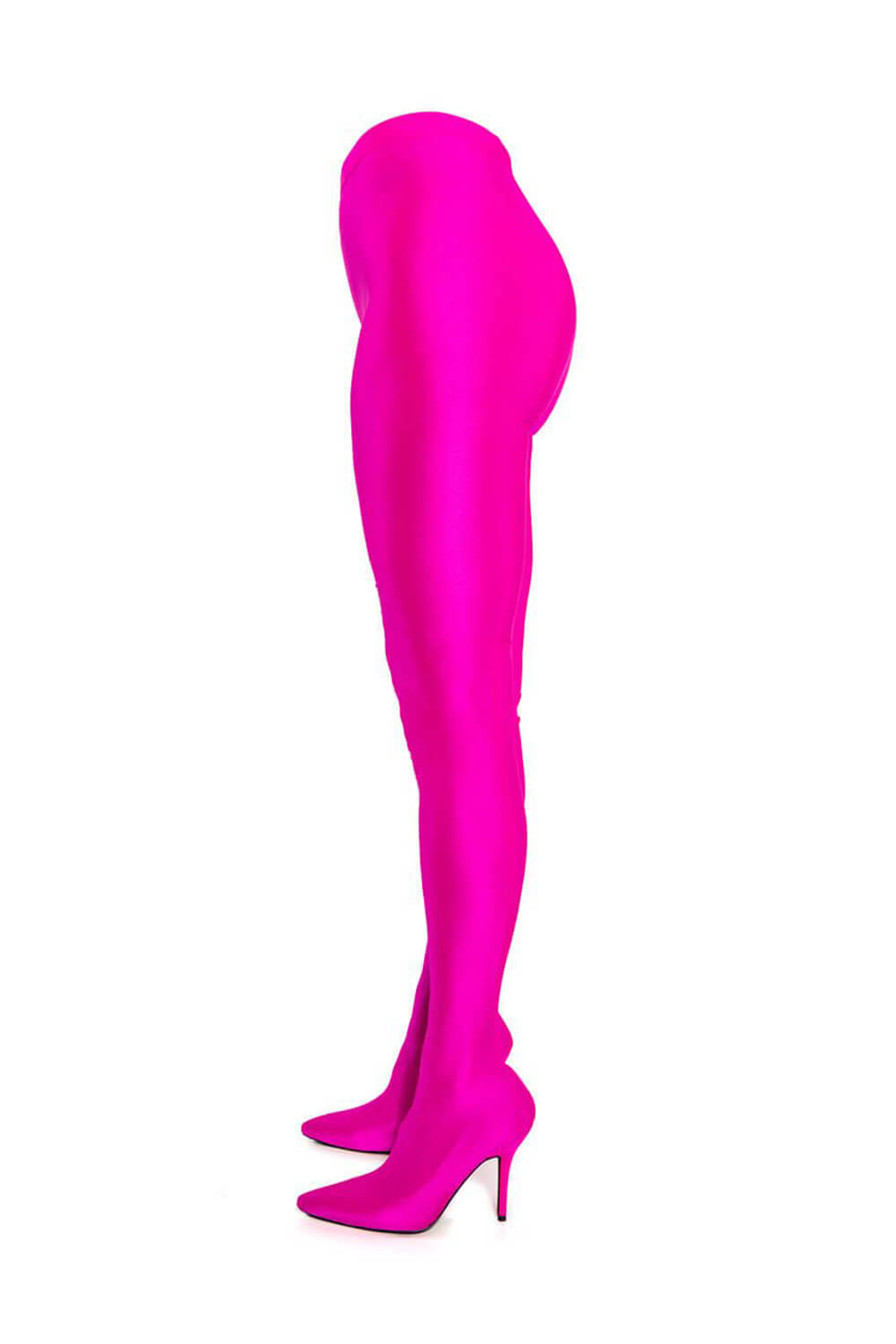 Faux Leather High-Waisted Pointed Toe Stiletto Heel Long Pant Boot - Hot Pink