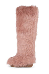 Fluffy Faux Fur Over The Knee Boot - Pink