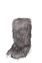 Black Furry Faux Fur Mid Calf Bootie - Grey