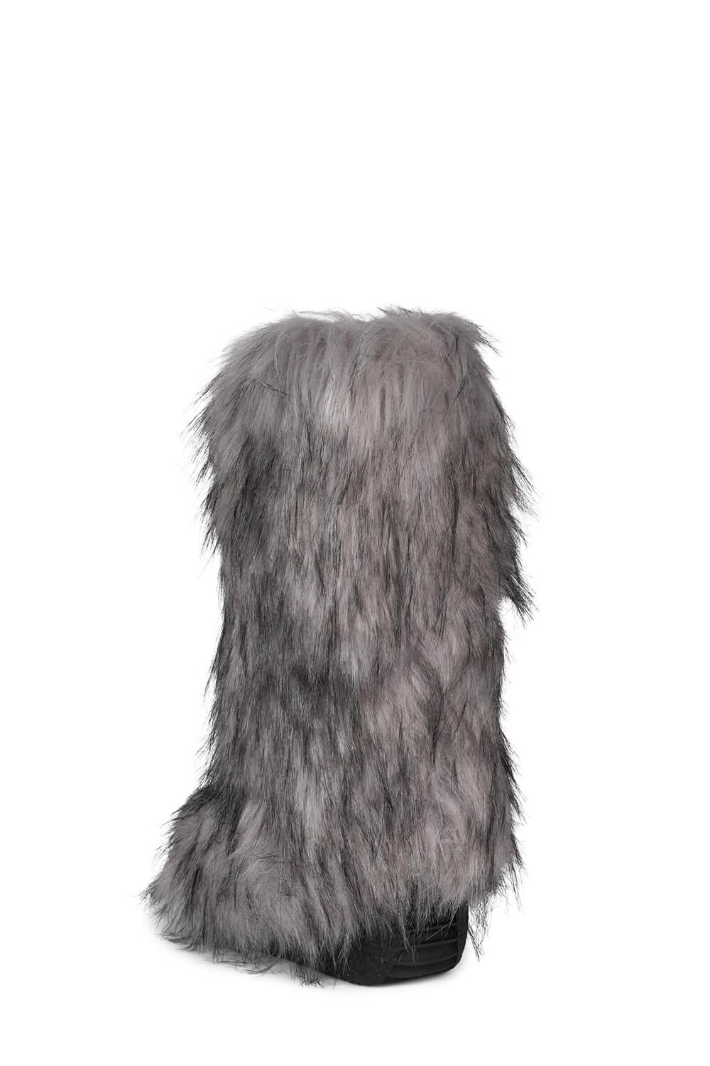 Black Furry Faux Fur Mid Calf Bootie - Grey