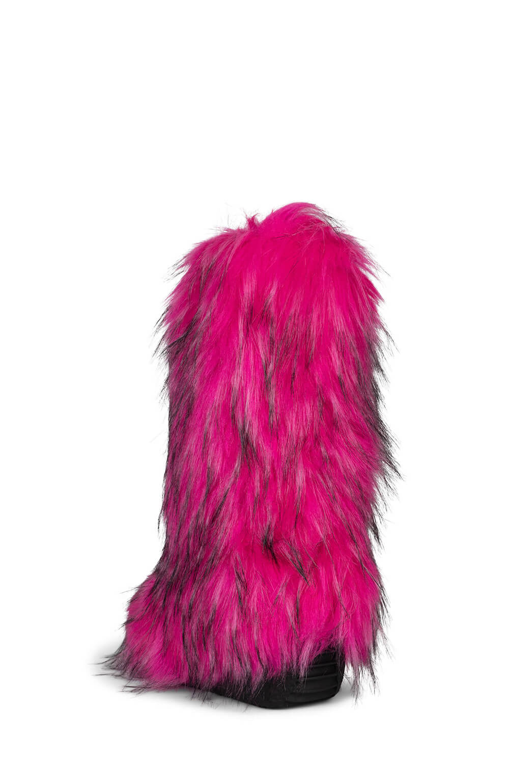 Black Furry Faux Fur Mid Calf Bootie - Fuchsia