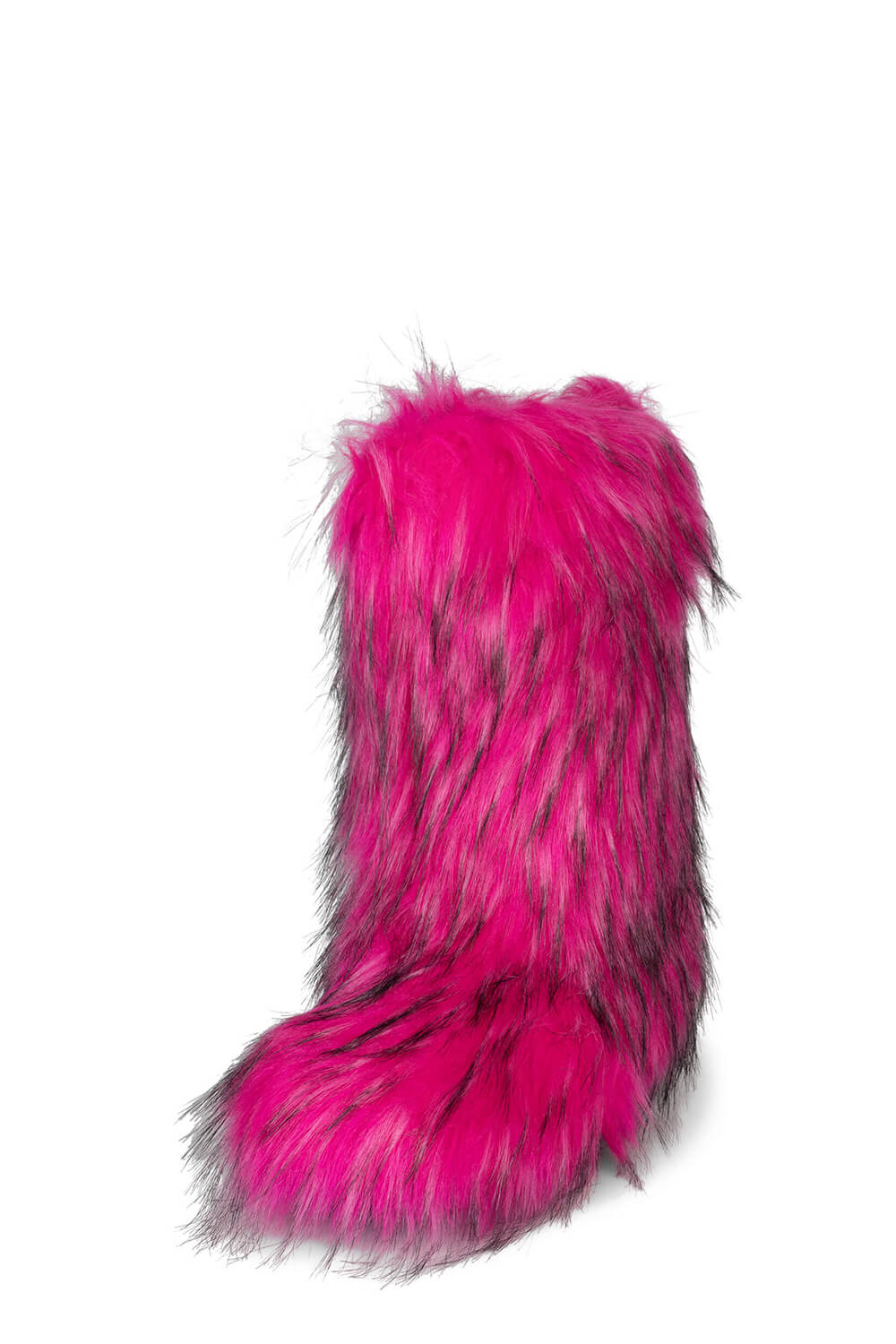 Black Furry Faux Fur Mid Calf Bootie - Fuchsia