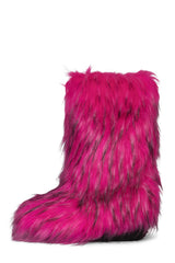 Black Furry Faux Fur Mid Calf Bootie - Fuchsia