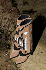 Suede Western Cowboy Fold Over Pointed Toe Knee High Block Heel Boots