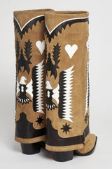 Suede Western Cowboy Fold Over Pointed Toe Knee High Block Heel Boots