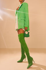 Point Toe Diamante Over The Knee Stiletto Boots - Lime