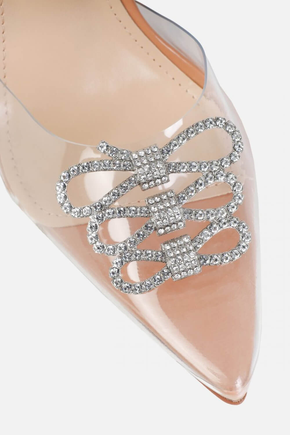 Nude Clear Diamante Bow Slingback Pointed Toe Court Heels