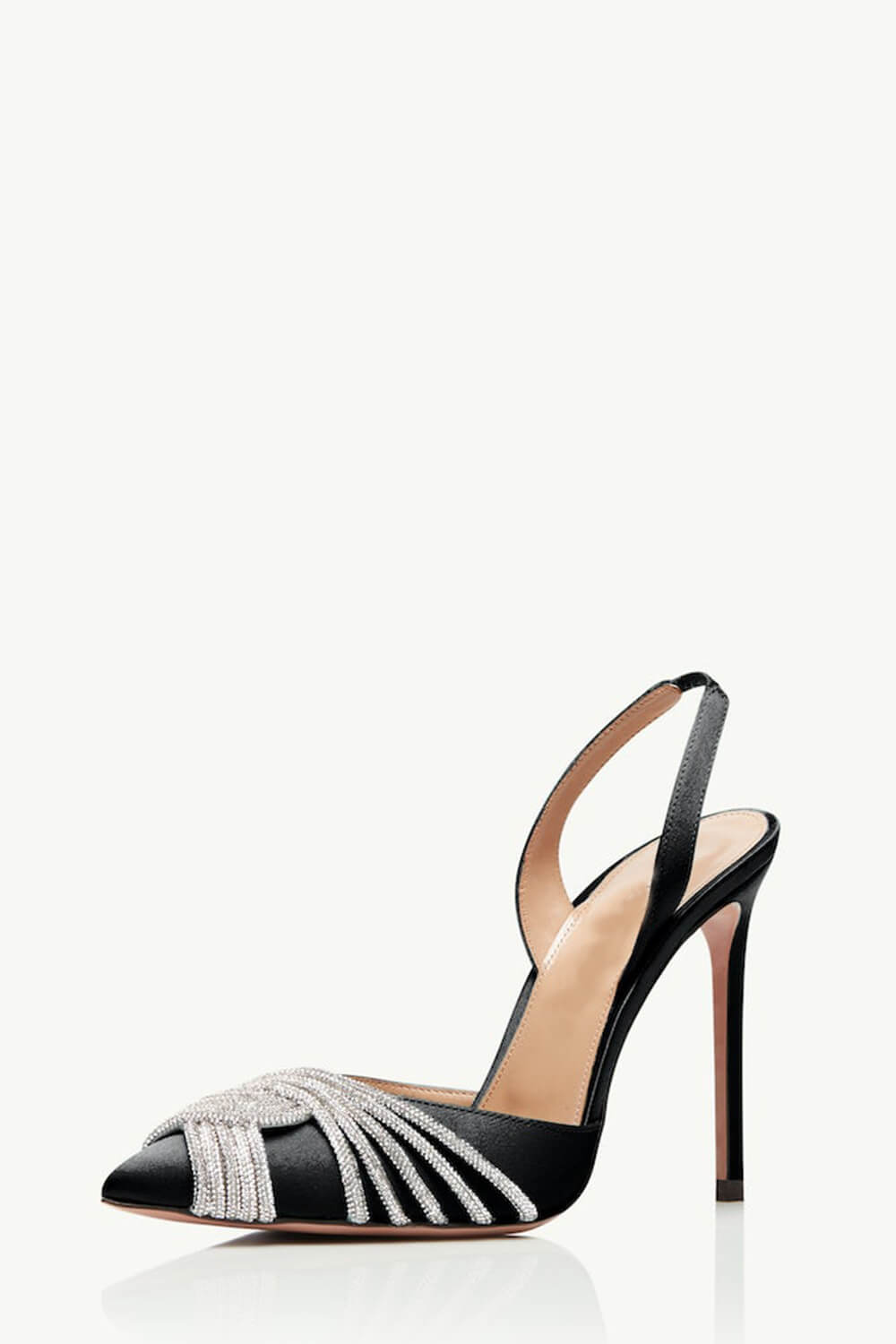 Holographic Crossover Diamante Pointed Toe Slingback Stiletto Pumps - Black