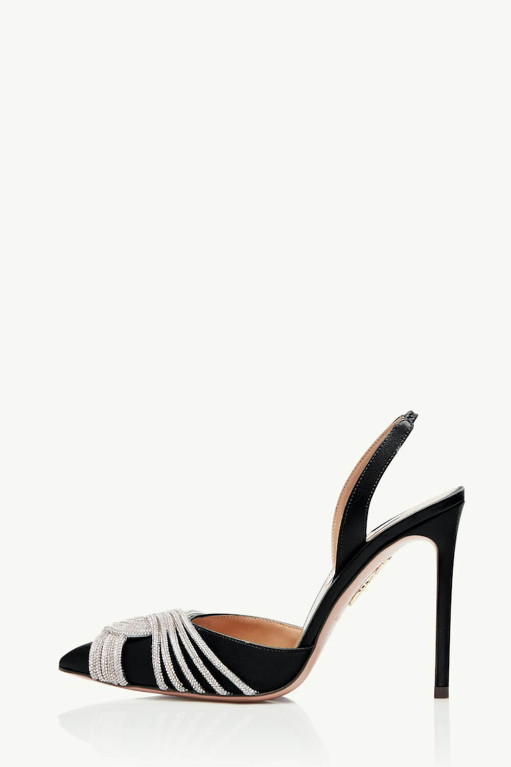 Holographic Crossover Diamante Pointed Toe Slingback Stiletto Pumps - Black