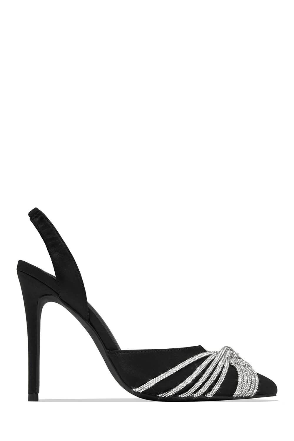 Holographic Crossover Diamante Pointed Toe Slingback Stiletto Pumps - Black