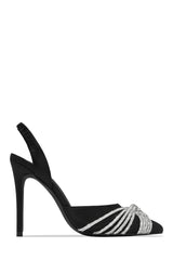Holographic Crossover Diamante Pointed Toe Slingback Stiletto Pumps - Black