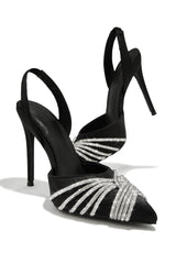 Holographic Crossover Diamante Pointed Toe Slingback Stiletto Pumps - Black