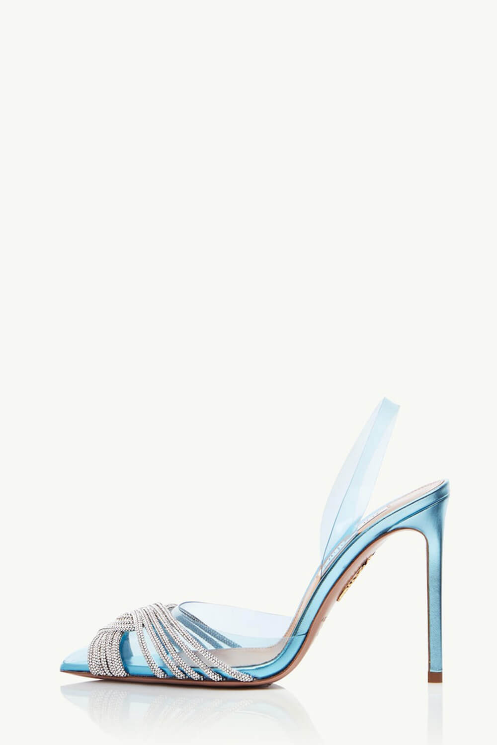 Holographic Clear Crossover Diamante Pointed Toe Perspex Slingback Stiletto Heels - Blue