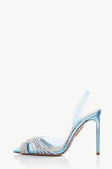 Holographic Clear Crossover Diamante Pointed Toe Perspex Slingback Stiletto Heels - Blue