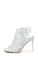 Clear Perspex Rhinestone-Studded Square Peep Toe Ankle Stiletto Bootie