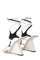 Patent Wrap Around Square Toe Cut-Out Sculpted Sandals - White