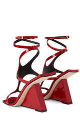 Patent Wrap Around Square Toe Cut-Out Sculpted Sandals - Red