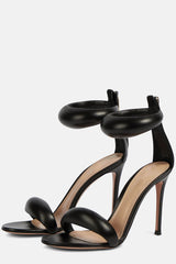 Faux Leather 'Bubble' Straps Pointed Toe Stiletto Heels - Black