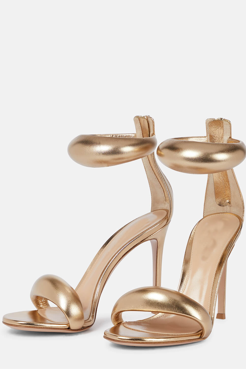 Faux Leather 'Bubble' Straps Pointed Toe Stiletto Heels - Gold