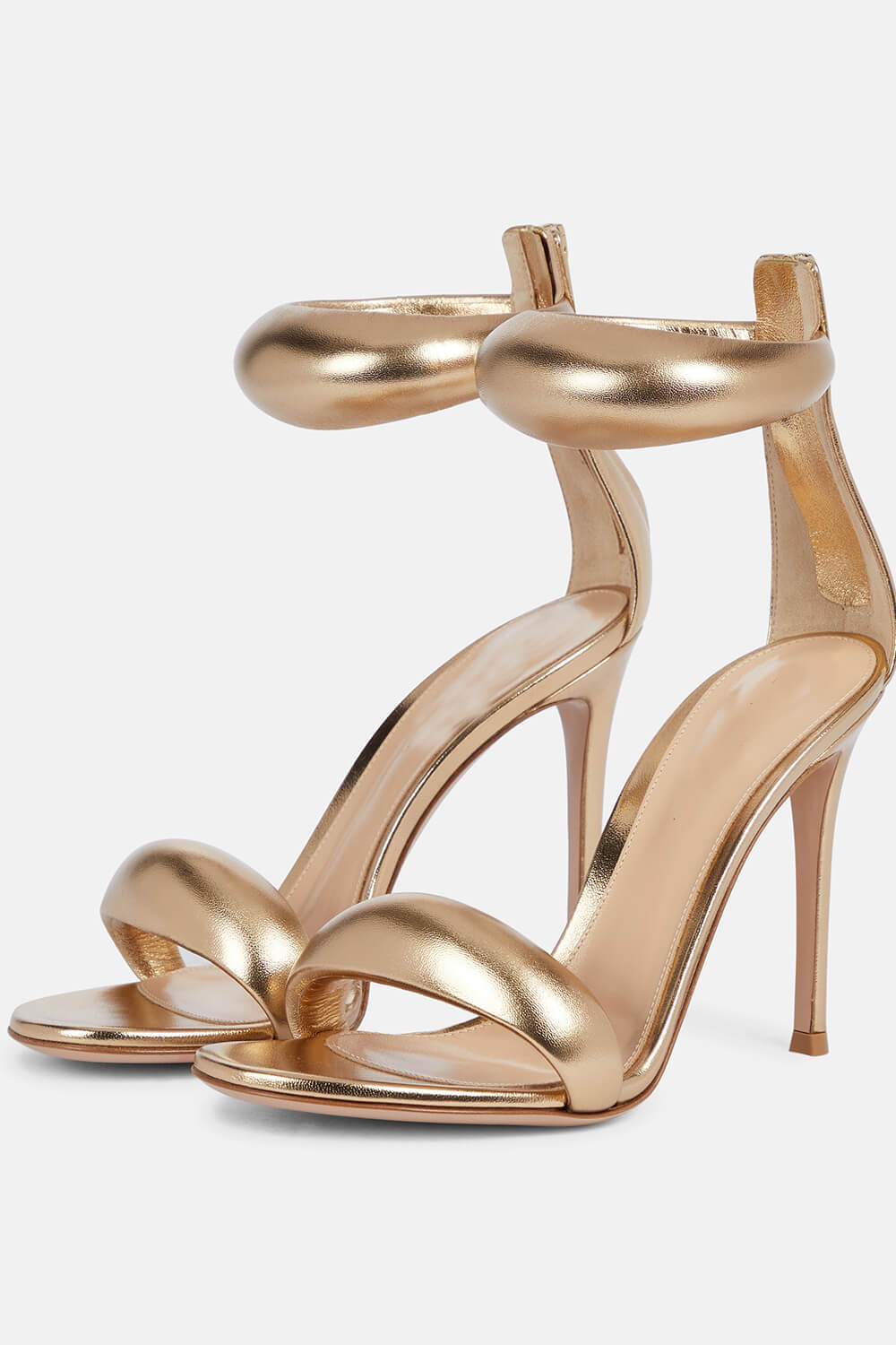 Faux Leather 'Bubble' Straps Pointed Toe Stiletto Heels - Gold