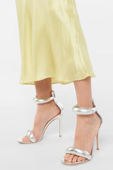 Faux Leather 'Bubble' Straps Pointed Toe Stiletto Heels - Silver