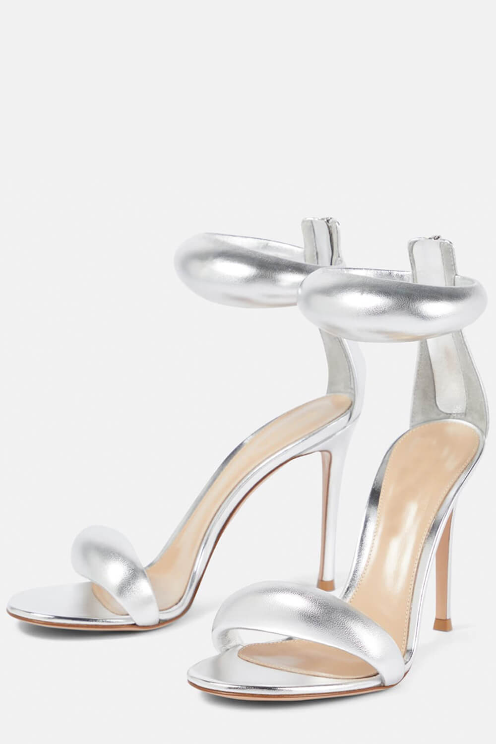 Faux Leather 'Bubble' Straps Pointed Toe Stiletto Heels - Silver
