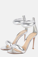 Faux Leather 'Bubble' Straps Pointed Toe Stiletto Heels - Silver