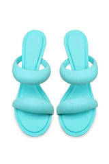 Doulbe Puffed Straps Open Toe Mule Sandals - Cyan