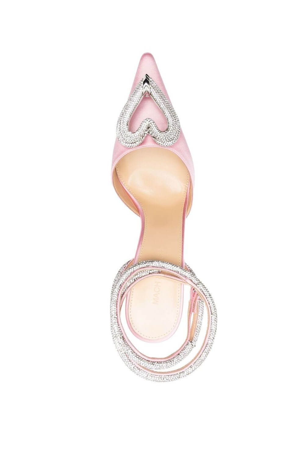 Pink Satin Triple Heart Crystal-Embellished Wrap Around Pointed Toe Stiletto Heels