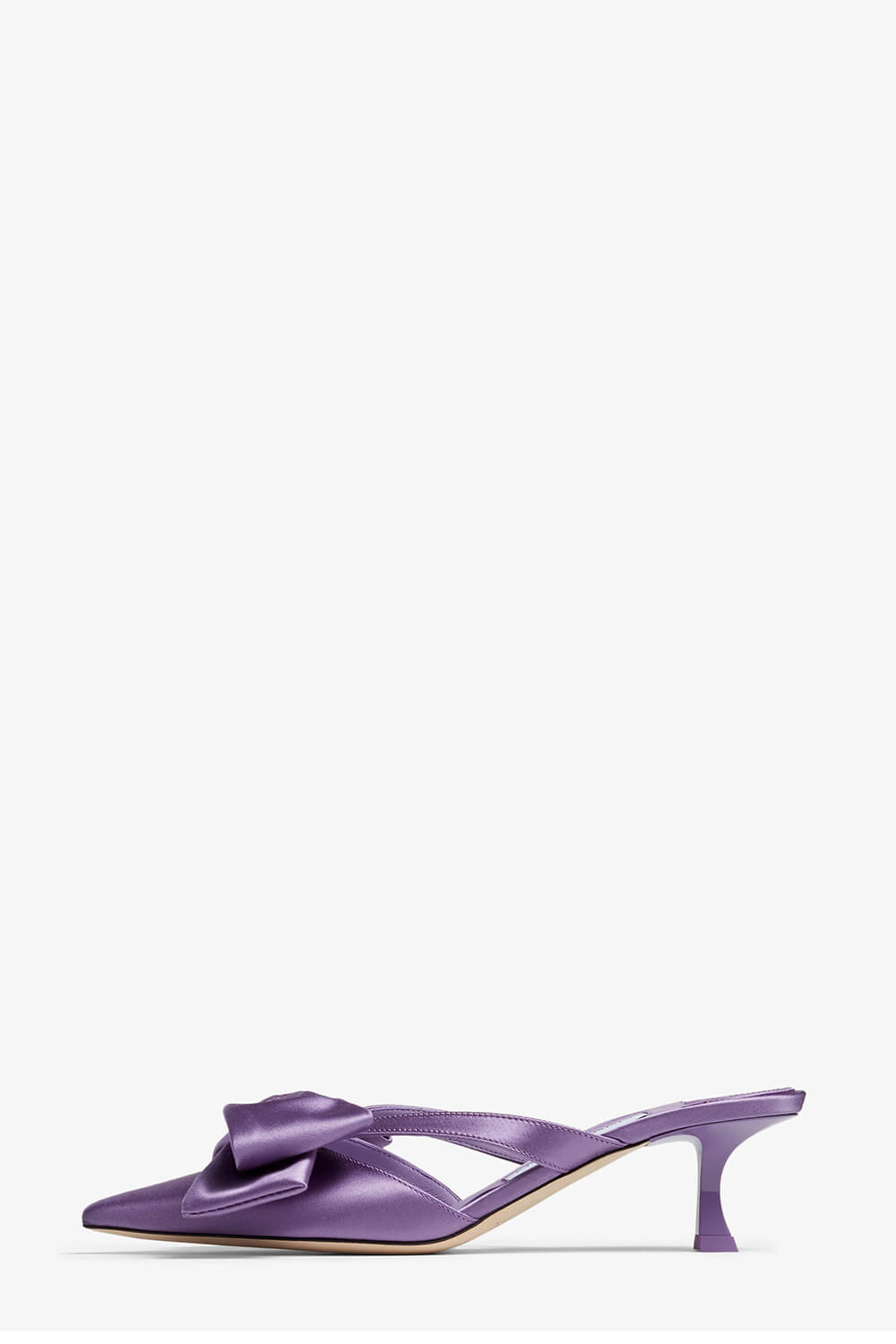 Purple Satin Low Heeled Mules With Bow Detailing