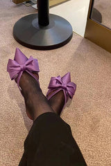 Purple Satin Low Heeled Mules With Bow Detailing
