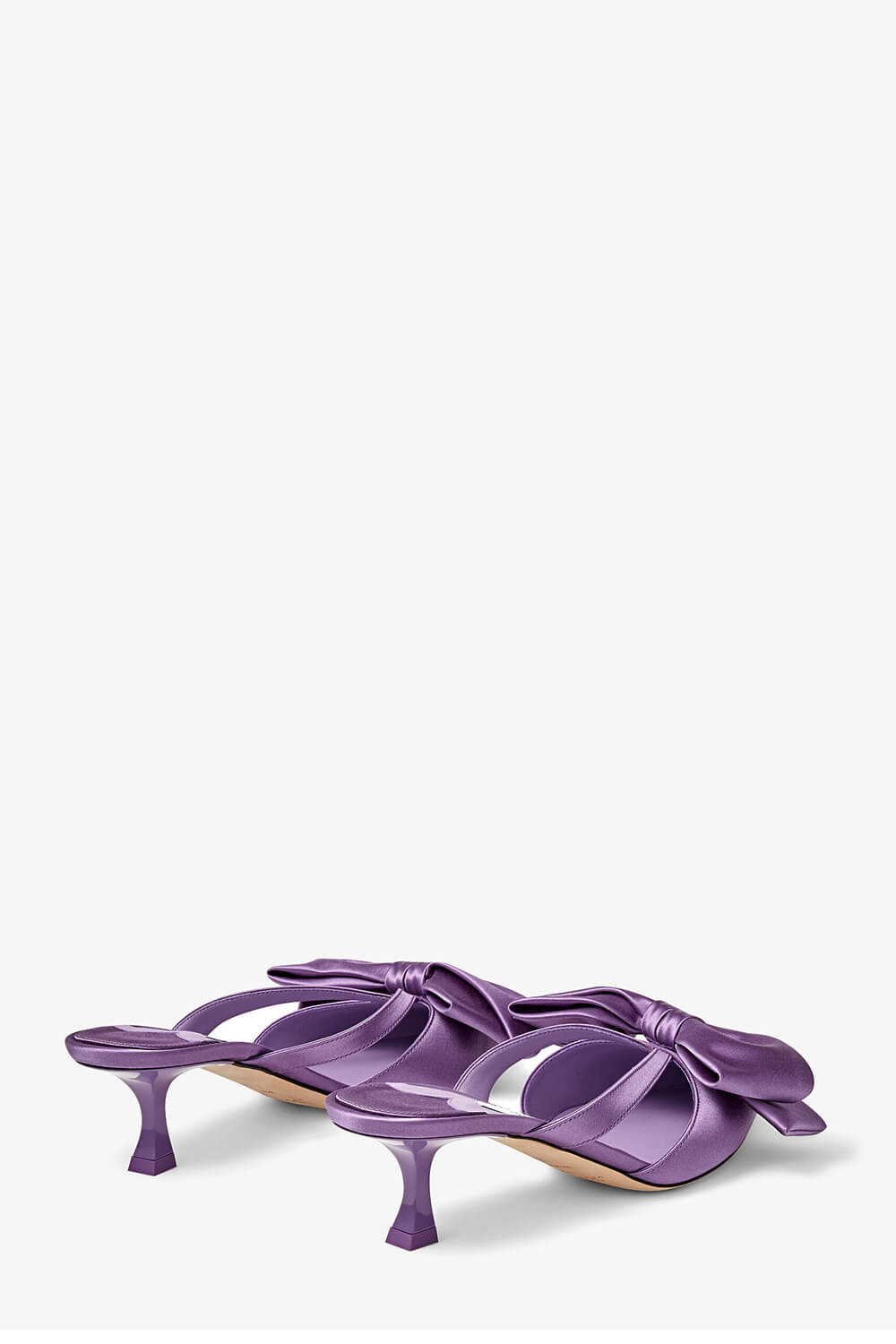 Purple Satin Low Heeled Mules With Bow Detailing