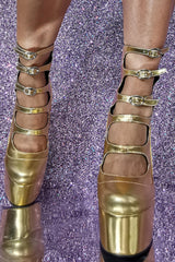 Gold Strappy Round Toe Platform Mary Jane Heels