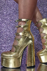 Gold Strappy Round Toe Platform Mary Jane Heels