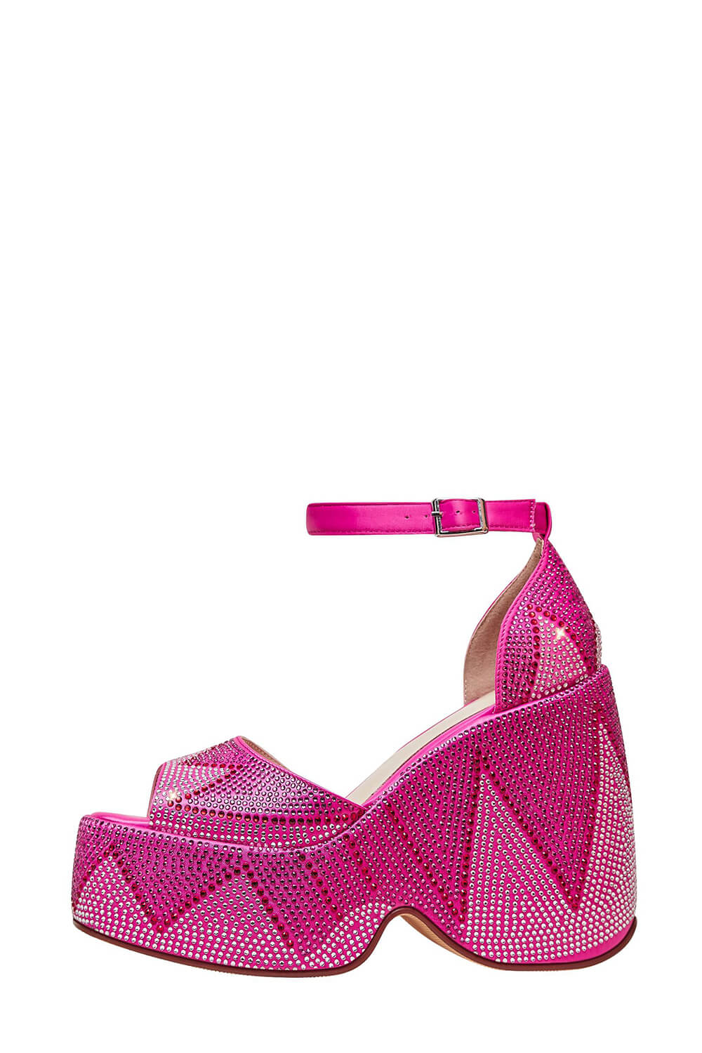 Rhinestone-Embellished Faux Leather Peep Toe Wedge Heeled Ankle Sandals