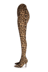 Leopard Print Faux Leather High-Waisted Pointed Toe Stiletto Heel Long Pant Boot