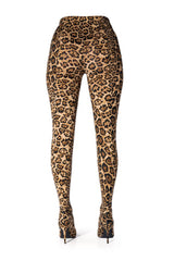 Leopard Print Faux Leather High-Waisted Pointed Toe Stiletto Heel Long Pant Boot