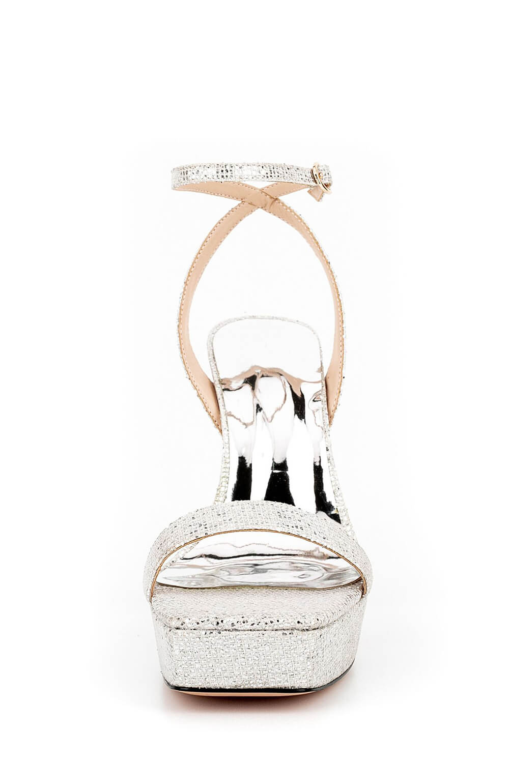Sequinned Wide Fit Platform Barely There Heeled Sandals - Silver