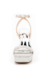 Sequinned Wide Fit Platform Barely There Heeled Sandals - Silver