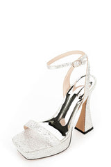 Sequinned Wide Fit Platform Barely There Heeled Sandals - Silver