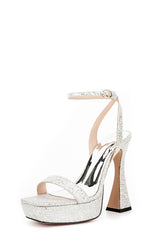 Sequinned Wide Fit Platform Barely There Heeled Sandals - Silver