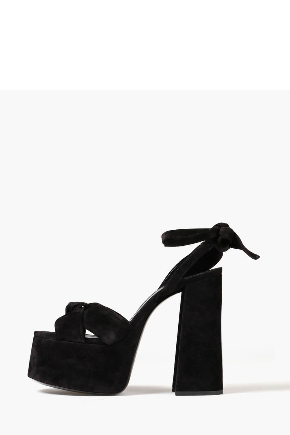 Knotted Ankle-Wrap Open Toe Platform Suede Sandals - Black