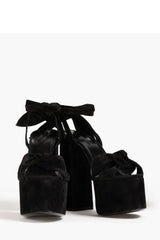 Knotted Ankle-Wrap Open Toe Platform Suede Sandals - Black