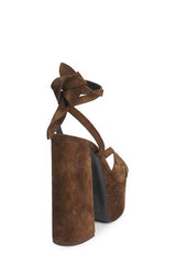 Knotted Ankle-Wrap Open Toe Platform Suede Sandals - Brown