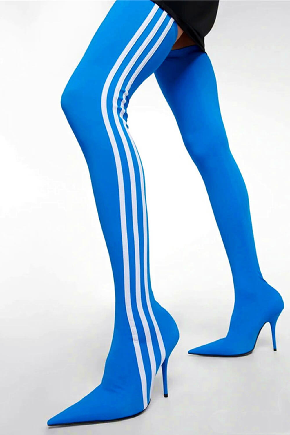 Striped Heeled Thigh High Sock Boots - Blue