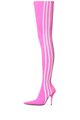 Striped Heeled Thigh High Sock Boots - Hot Pink