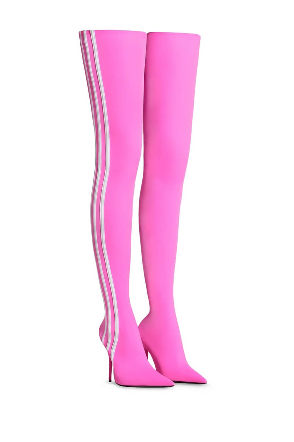 Striped Heeled Thigh High Sock Boots - Hot Pink