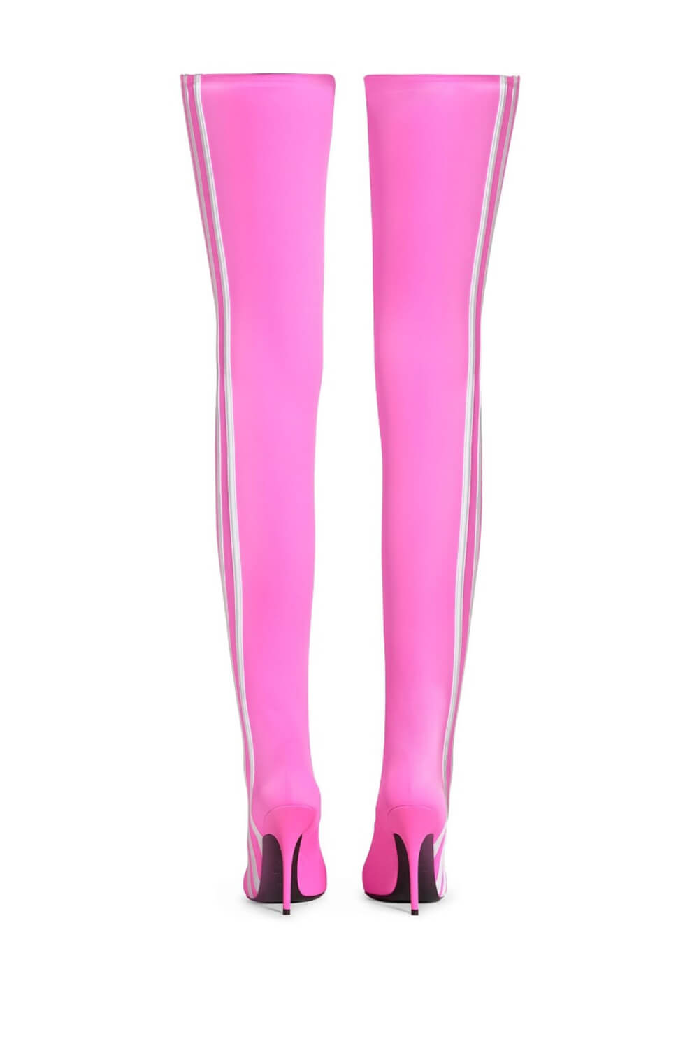 Striped Heeled Thigh High Sock Boots - Hot Pink