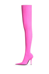 Striped Heeled Thigh High Sock Boots - Hot Pink